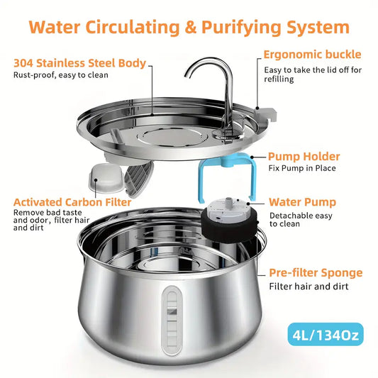 Whiskerful Treasures Stainless Steel Water Fountain